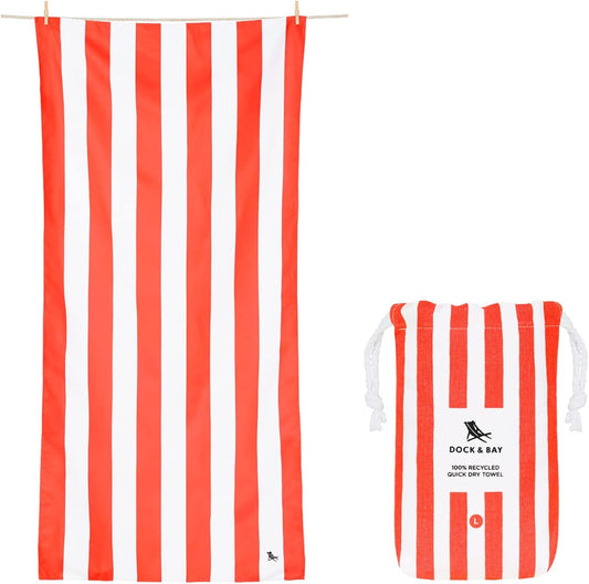 Dock & Bay Beach Towel - Quick Dry, Sand Free - Compact, Lightweight - 100% Recycled - Includes Bag - Cabana - Waikiki Coral Red - Extra Large (200x90cm, 78x35)