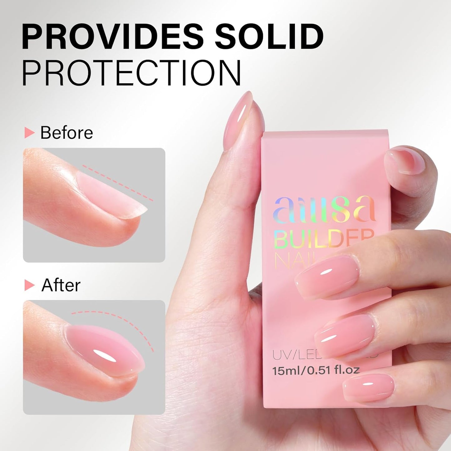 AILLSA Pink Builder Gel 7 In 1 Nude Hard Gel Polish for Nail Thickening Light Neutral Strengthener Gels Nail Polish Natural Color Sheer Extension U V for French Manicure Base Coat Needed 0.51 Oz