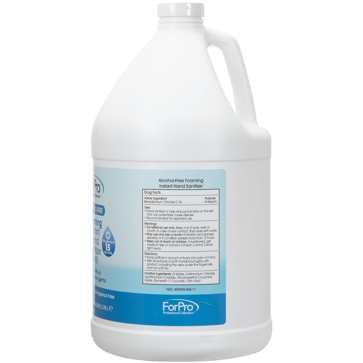 ForPro Professional Collection Alcohol-Free Foaming Instant Hand Sanitizer, Moisturizing, Dye and Fragrance Free Sanitizer, 1 Gallon Refill