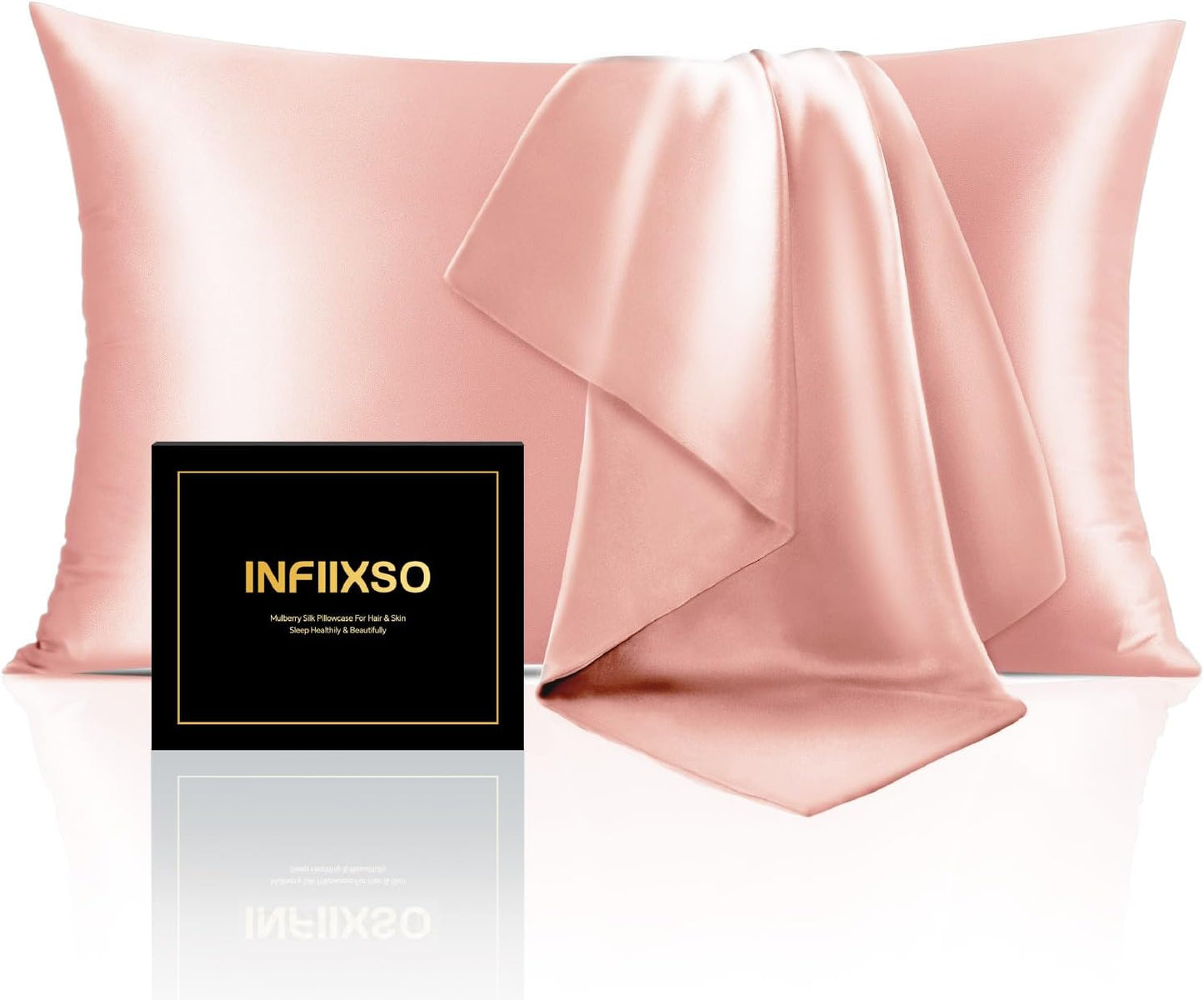 INFIIXSO Mulberry Silk Pillow Case King Size, Silk Pillowcase with Hidden Zipper 20"x36", Extraordinary Smooth and Soft Pillow Cases for Hair and Skin(Rose Pink, 1 Pack)
