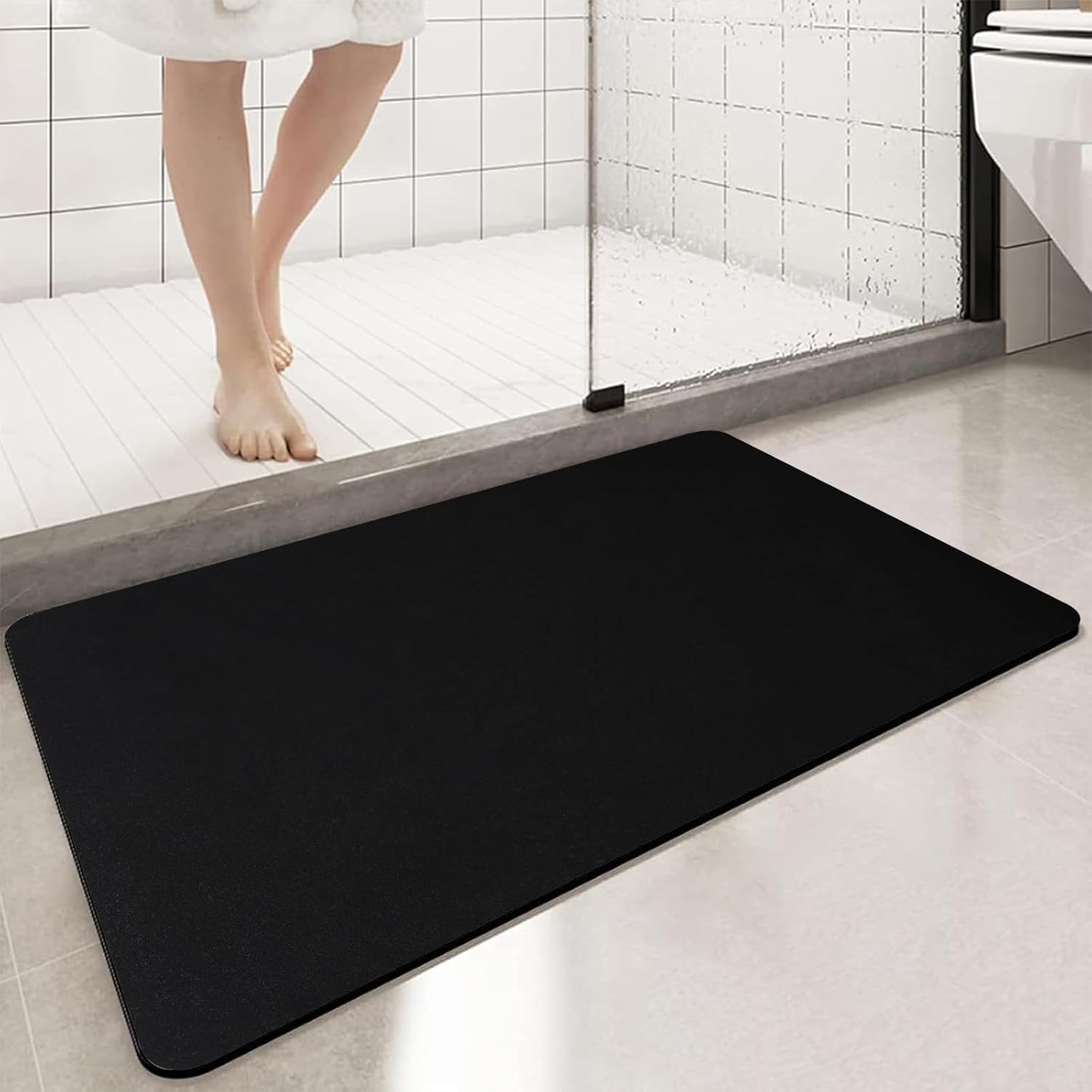 Diatomaceous Earth Bath mat Bathroom Rugs Super Absorbent Quick Dry Non Slip Bath Mat Thin Bathroom Floor Mats Fit Under Door-Shower Rug for in Front of Bathtub Shower, Black, 15.7"x35.4"