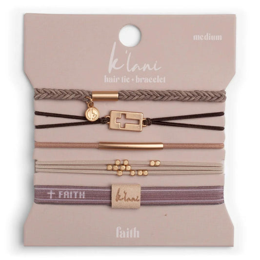 K'lani Faith Bracelets for Women – Elastic Bracelets and Boho Hair Ties – Cute Hair Ties for Women and Hair Tie Accessories – Stylish Bracelets Boho Style for Hair and Wrist – Set of 5 (Large)