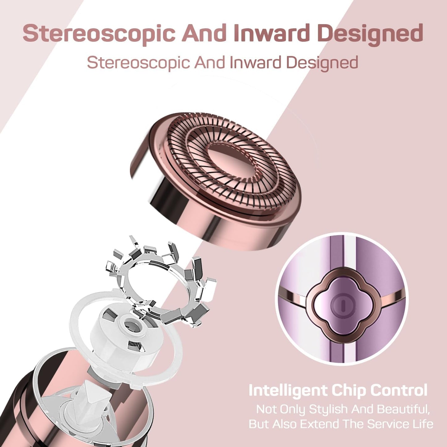 Facial Hair Removal for Women, Ladies Face Shaver(USB Rechargeable) for Chin Lip Neck Armpits and Peach Fuzz, Included 2 pc Replacement Heads