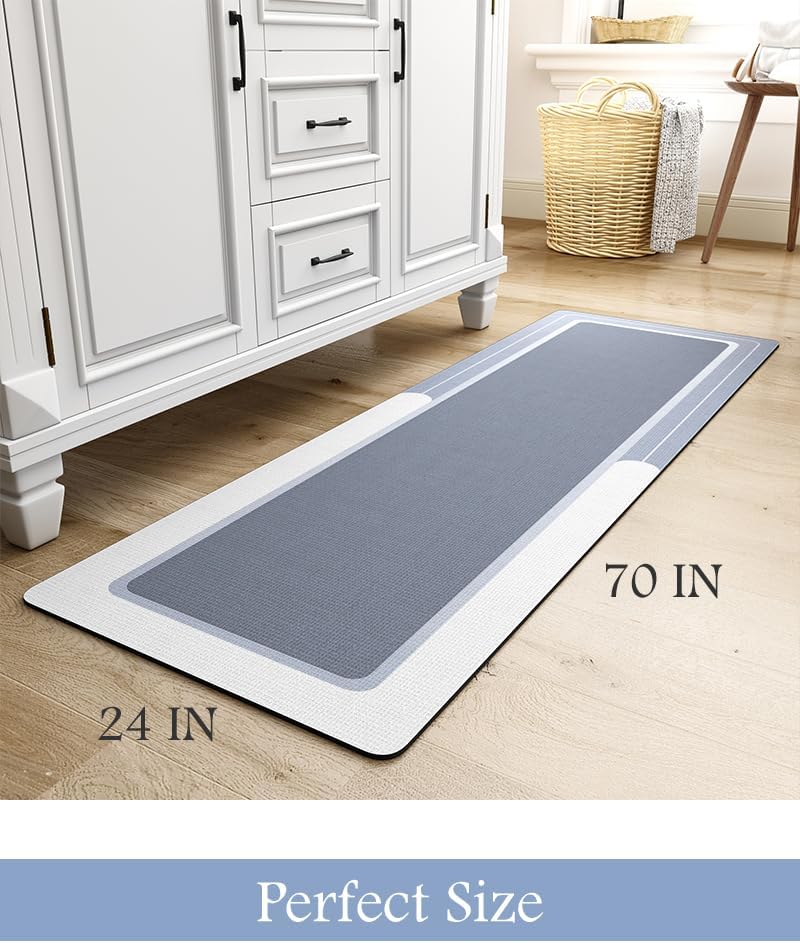 MontVoo-Bath Mat Rug Long Non Slip Super Absorbent Bathroom Runner Stain Resistant Quick Dry Thin Bathroom Mat Fit Under Door-24"x70",Blue