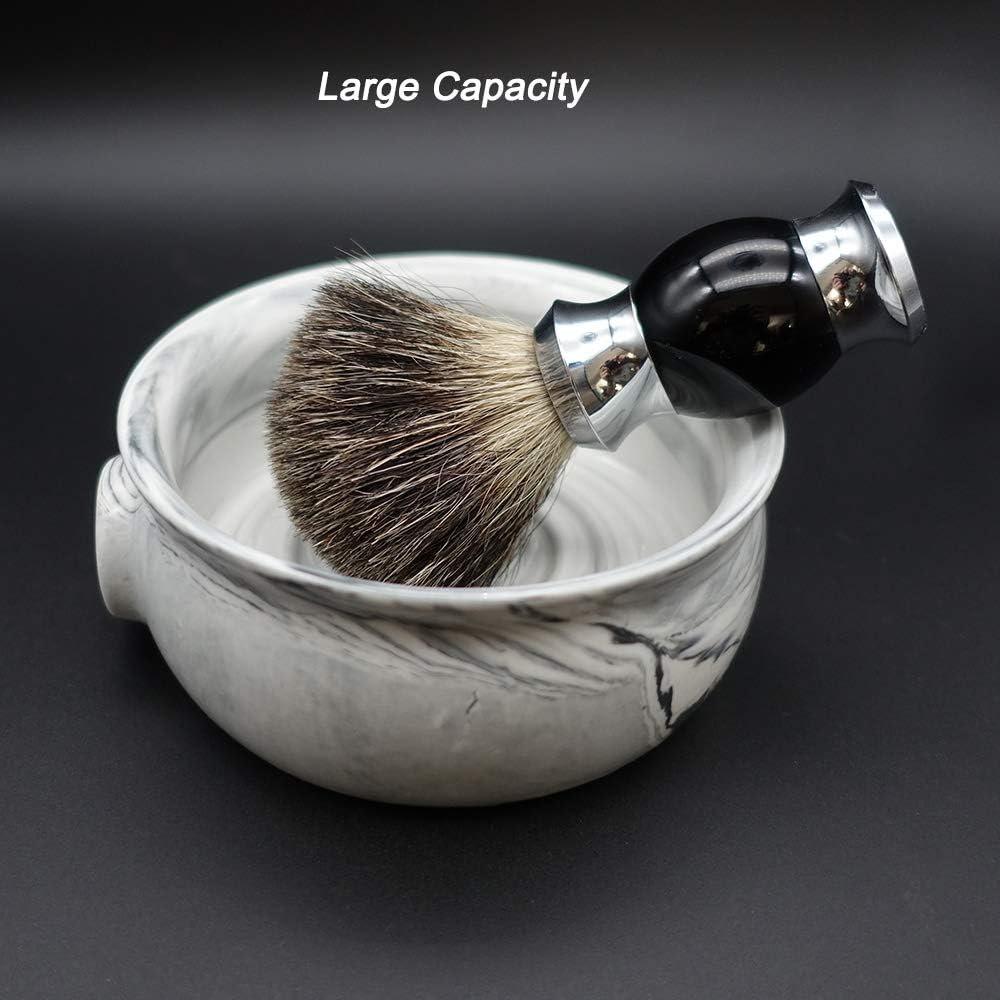 Ceramic Shaving Soap Bowl For Men, Non-slip Handle, Wide Mouth, Large Capacity, Easier to Lather-White& Black