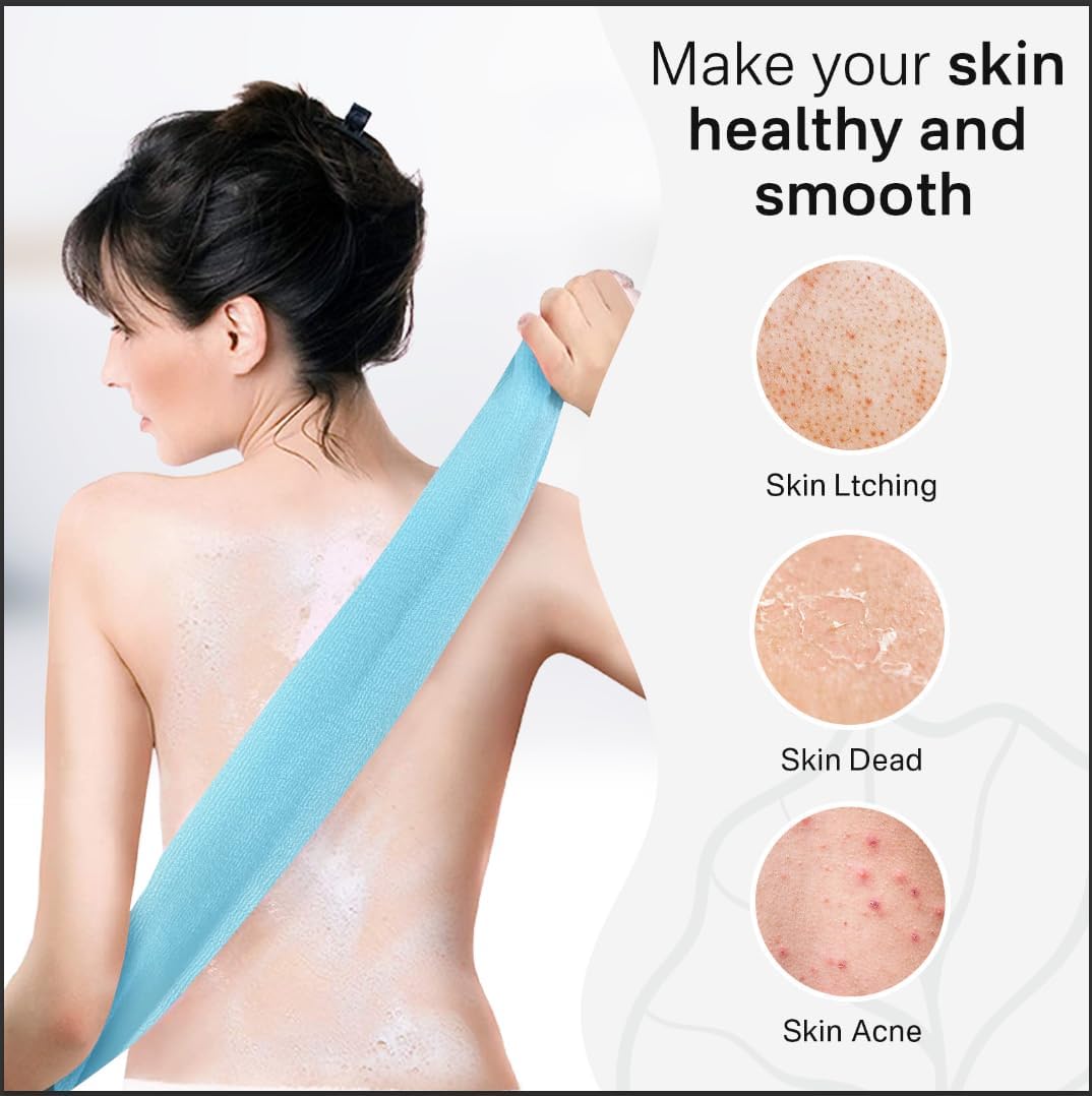 Yiclick 2 Pack Exfoliating Washcloth Towel - Exfoliating Body Scrubber Exfoliator, Loofah Sponge Wash Cloth, Korean & Japanse & African Net Sponge Rag - Back Scrubber Washer (Blue)