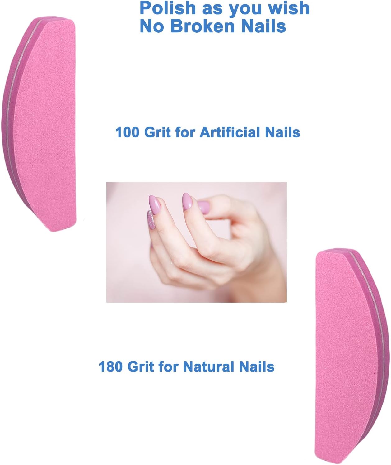 20 PCs Nail Buffers, Double Sided Nail Files Buffer Blocks 100/180 Grit Portable Washable Sanding Buffing File Arc Shape (Pink)