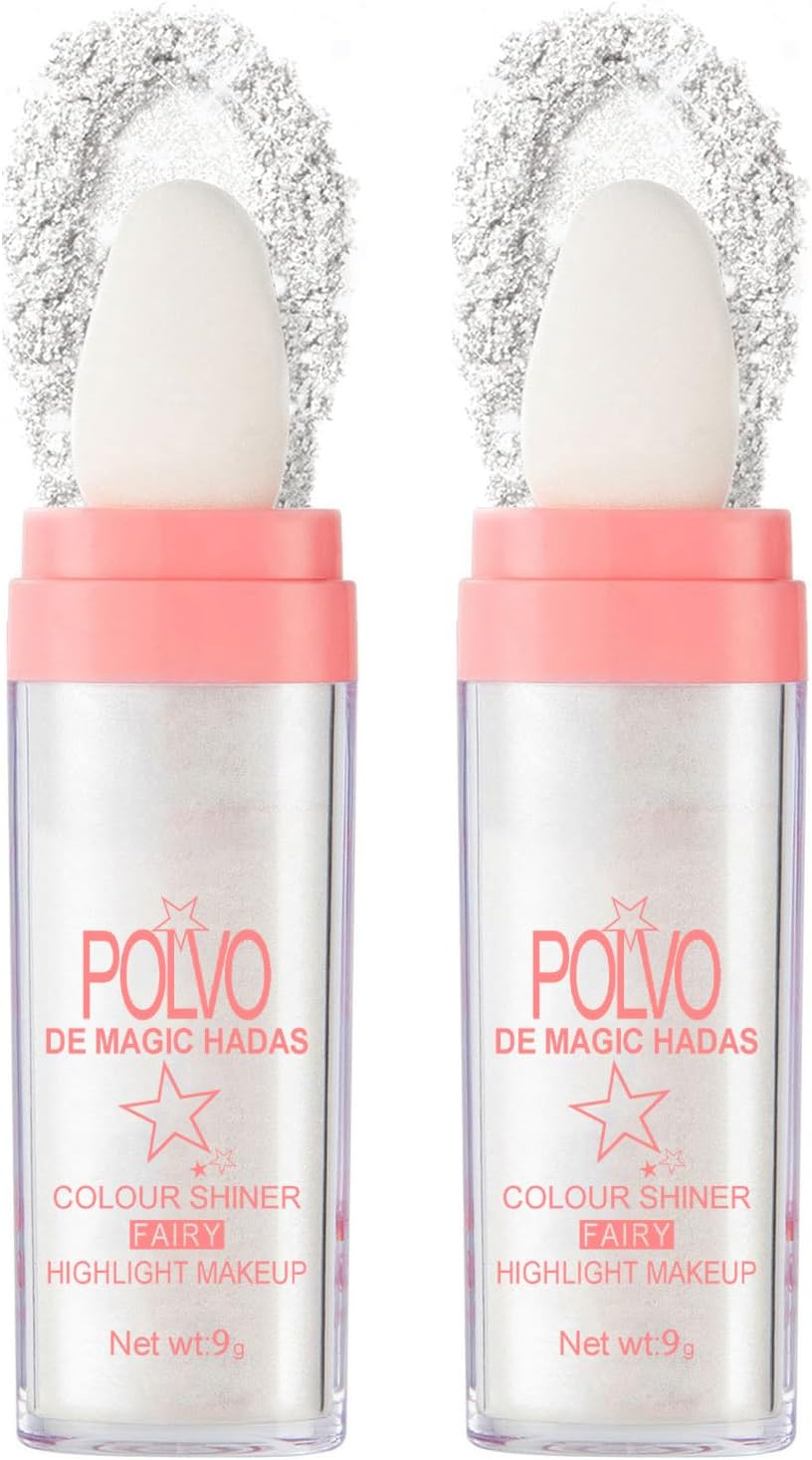 2PCS Hair and Body Glitter Powder, Highlighter Glitter Makeup for Clothes, Festival Rave Prom Loose Sparkle Powder,Holographic Ultra Fine Resin Glitters for Crafts (Pearl White+Pearl White)