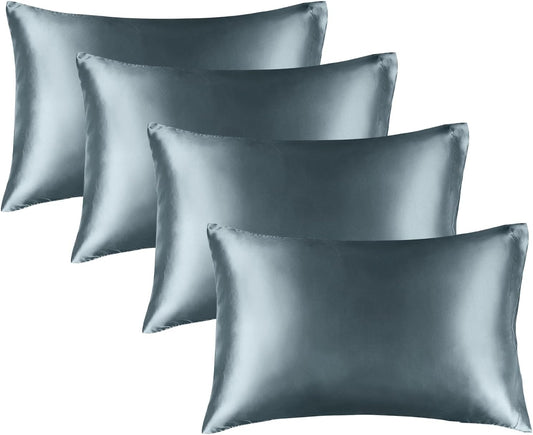BEDELITE Satin Pillowcase for Hair and Skin, Super Soft Similar to Silk Pillow Cases 4 Pack with Envelope Closure, Cooling Pillowcases for Women Men (20"x30" Queen Size, Space Grey)