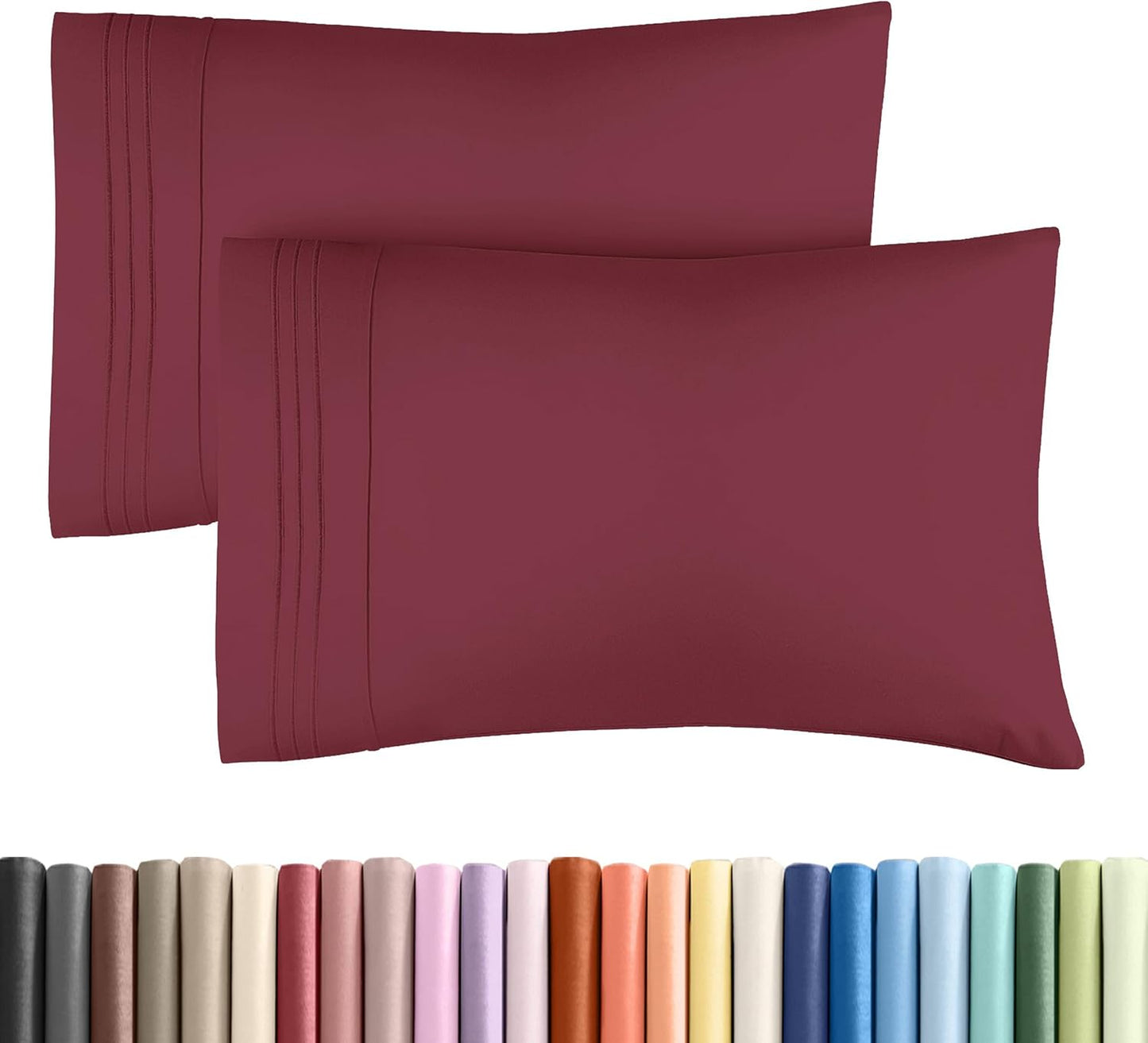 Queen Pillow Cases Set of 2 - Ultra Soft Hotel Quality Pillowcase Covers - Comfy, Cozy & Wrinkle Free - Shrinkage, Stain & Fade Resistant - Machine Washable Pillow Protectors - 2 Piece Set - Burgundy