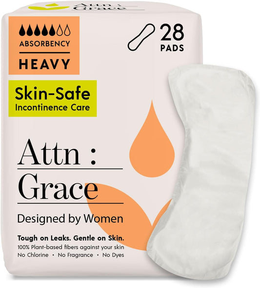 Attn: Grace Heavy Incontinence Pads for Women, 28-Pack - High Absorbency, Breathable, Plant-Based - Incontinence Pads for Heavy Bladder Leaks & Sensitive Skin