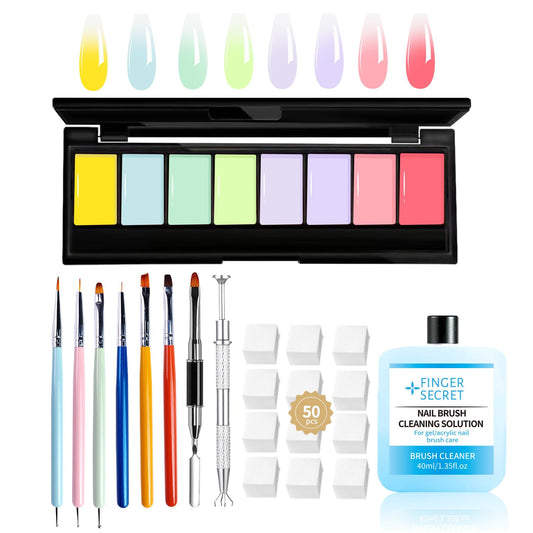 8 Colors Ombre Gel Pat Nail Polish Set,Ombre Pigment for Nails,Gradient Painting Gel with 50Pcs Nail Sponges for 3D Gels Nail Art can be Painted in Salon or Home Use