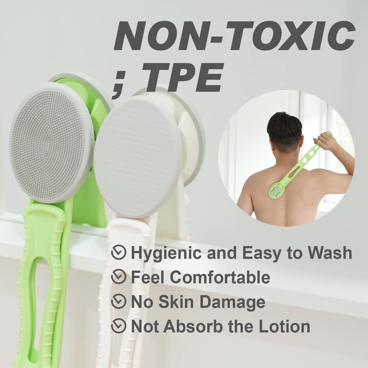 Lotion Applicator for Back - 3in1 Foldable, Cream, Sunscreen, Ointment Applicator, 19" Long Handle, Body Massage Tool - 1 Body Brush Pad, 1 Lotion Pad Included