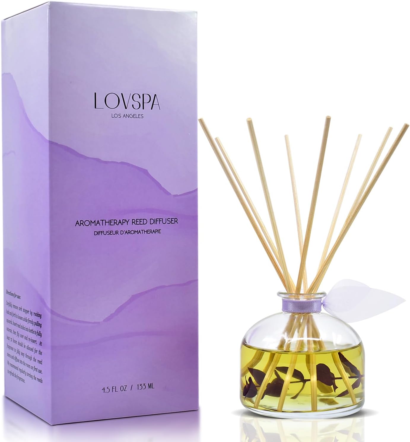 LOVSPA Reed Diffuser Set, DE-Stress Lavender Eucalyptus Scented Oil Diffuser with Sticks, Home Fragrance Accessories for Bathroom Shelf Decor, Aroma Diffusers for Home or Office Desk, USA Made
