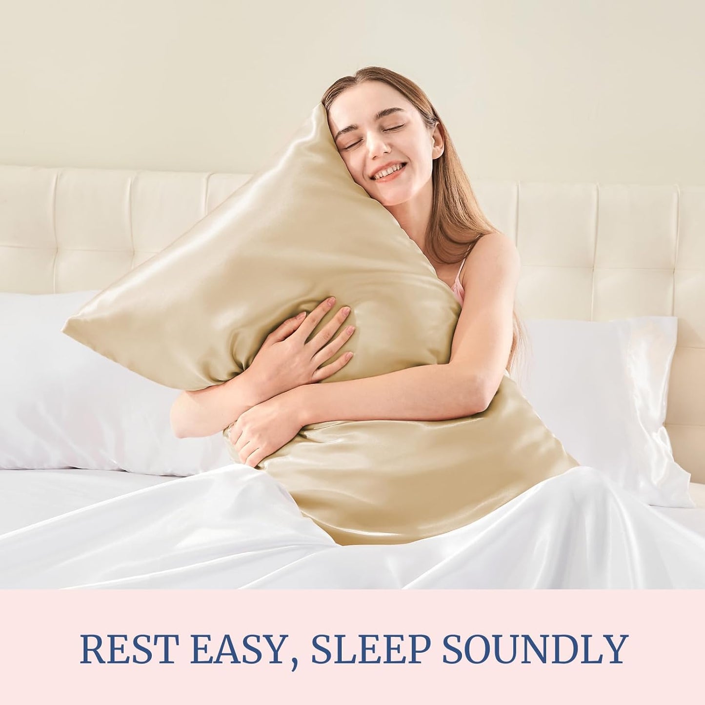 BEDELITE Satin Pillowcase for Hair and Skin, Super Soft and Cooling Similar to Silk Pillow Cases 2 Pack with Envelope Closure, Gift for Women Men(20"x30" Queen Size, Champagne)