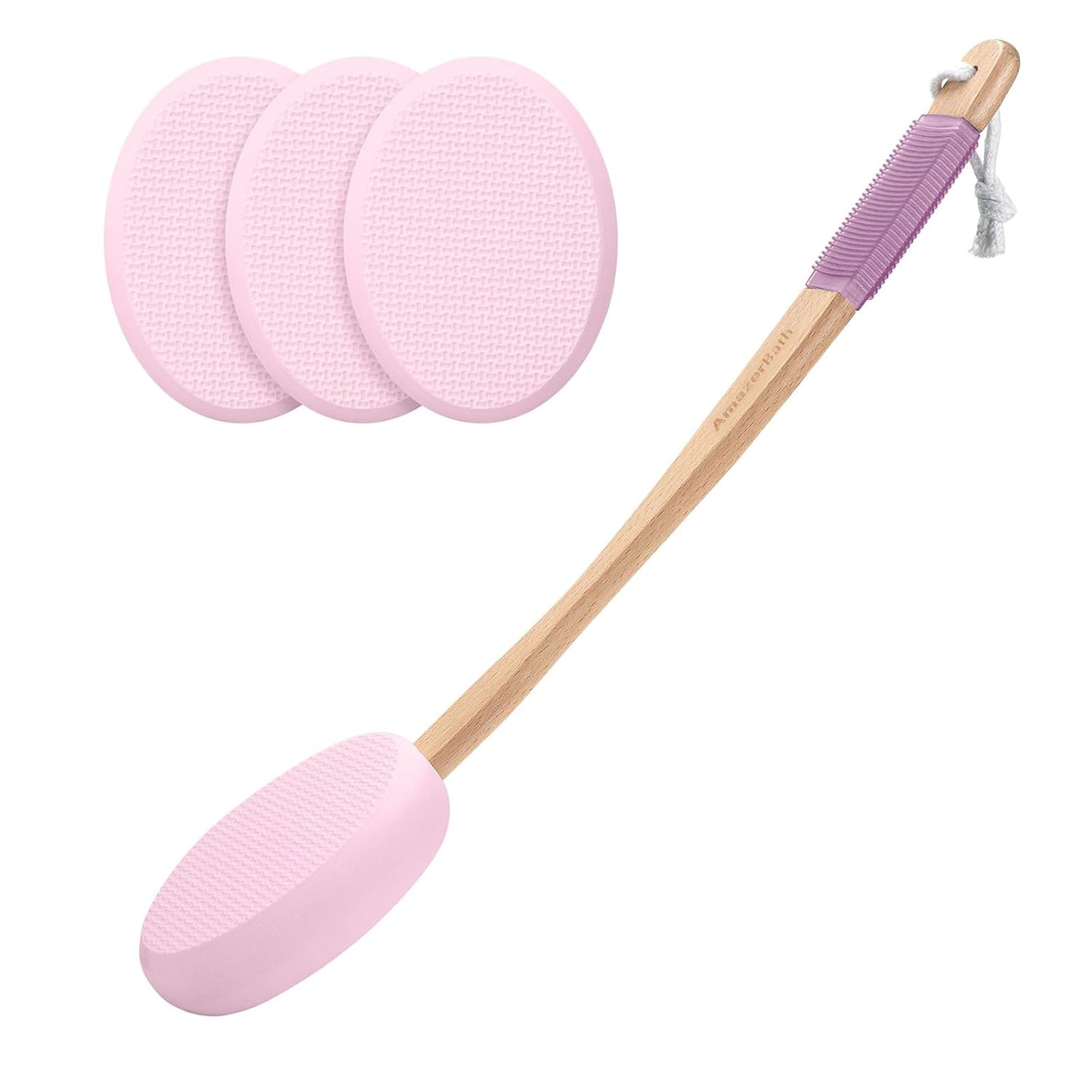 AmazerBath Lotion Applicator for Back, Feet, 4 Replaceable Pads with Long Handle, Back Sunscreen Applicator for Elderly, Women, Apply Cream Medicine Skin Cream Moisturizer Sunscreen Tanner, Pink