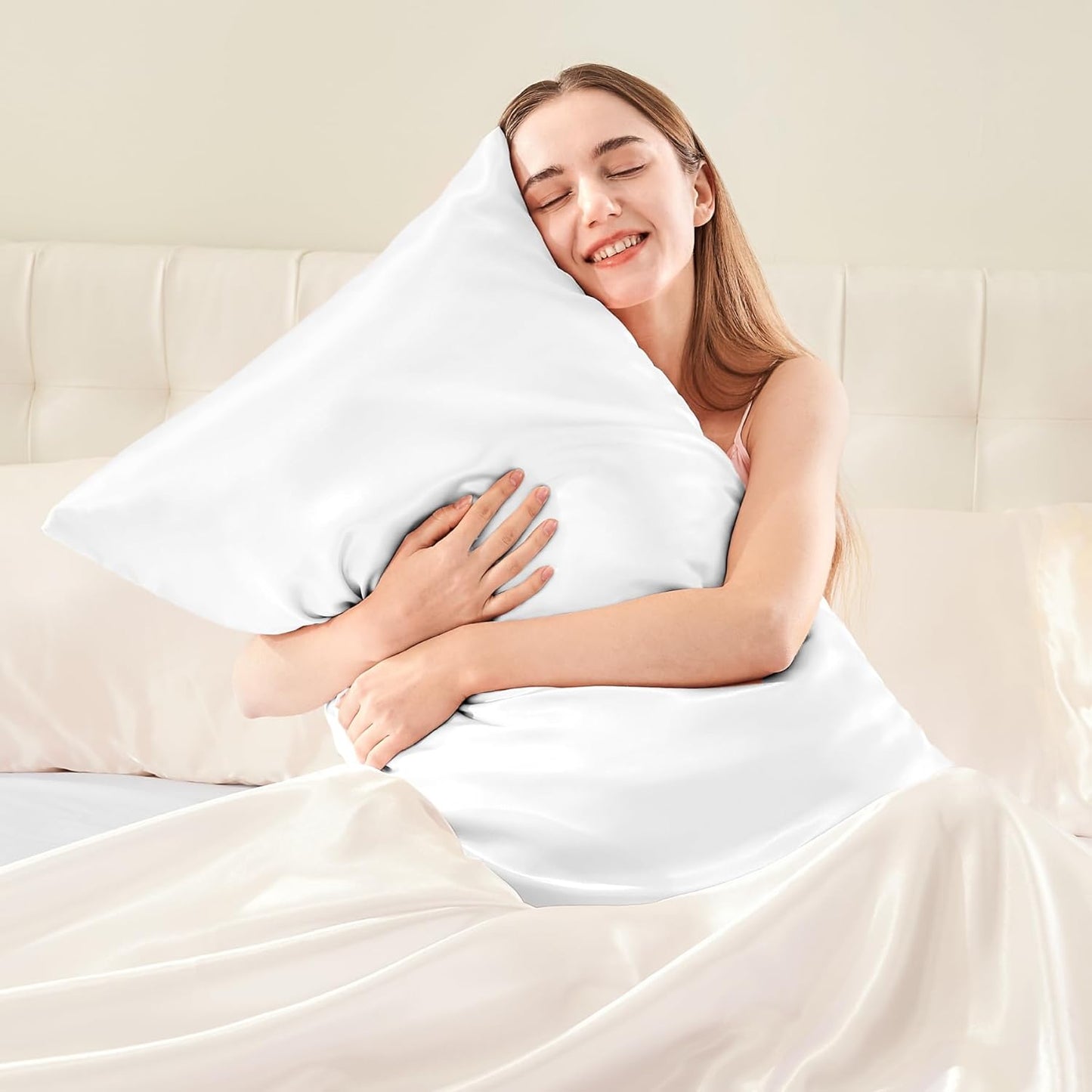 BEDELITE Satin Body Pillow Cover, Super Soft and Cooling Body Pillow Pillowcase for Hair and Skin, Breathable Silky Full Long Pillowcase Cover(20"x54", White)