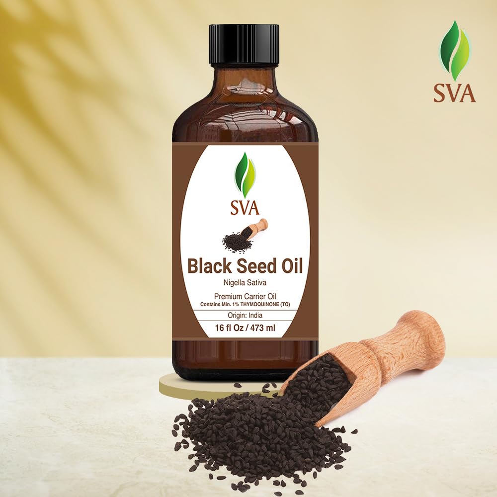SVA Black Seed Oil - 4 Fl Oz – 100% Natural Cold Pressed Black Seed Oil - for Face, Skin Care, Hair Care, Scalp Massage & Body Massage – Carrier Oil with Dropper