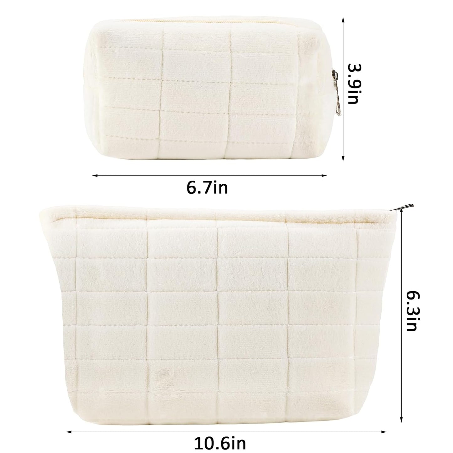 ZLFSRQ 2Pcs Makeup Bag for Women Trendy Large Capacity Cosmetic Bags Plush Pencil Case White Checkered Pouch for Purse Coquette Zippered Toiletry Bag Organizer Y2K Aesthetic Pencil Pouch