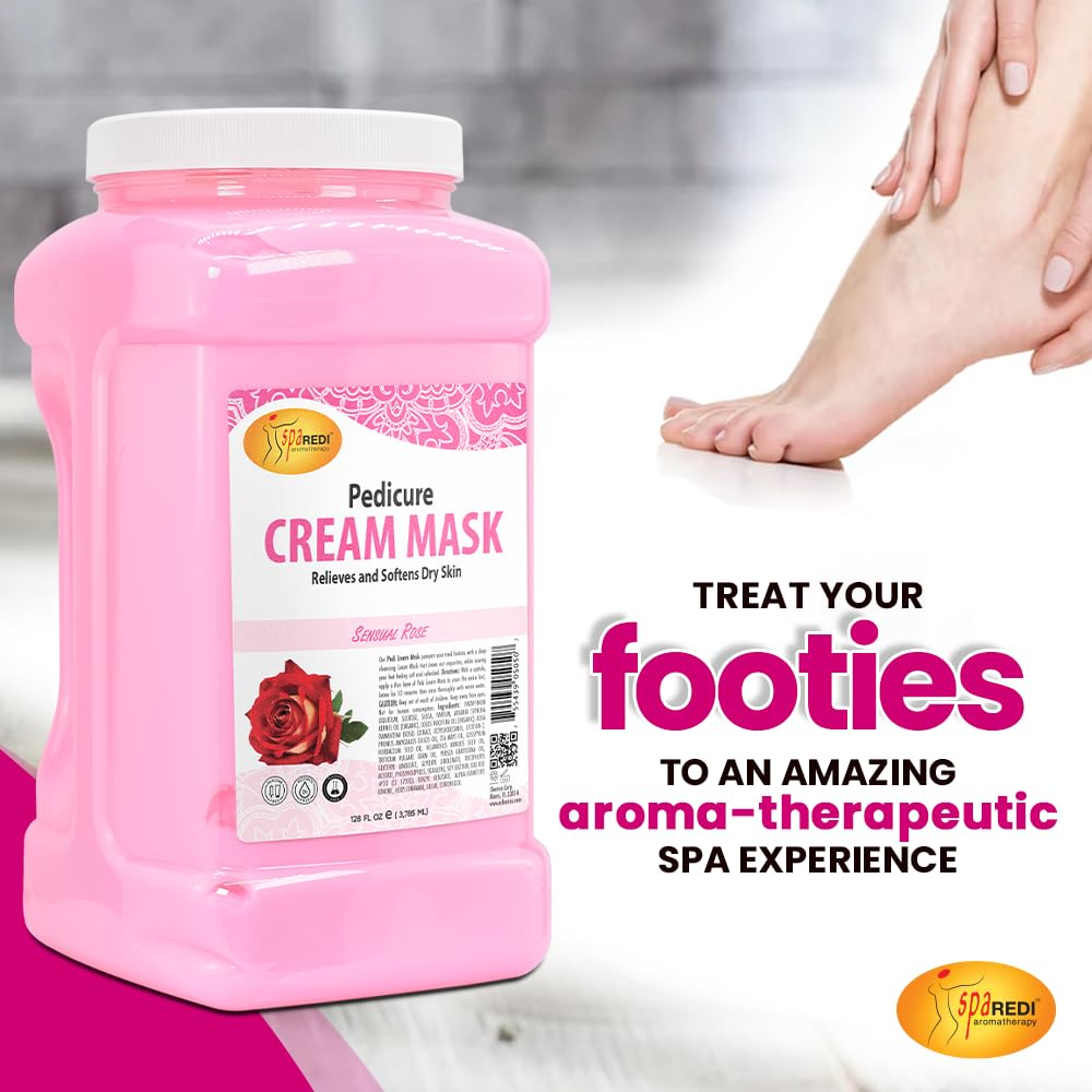 SPA REDI - Body and Foot Cream Mask, Sensual Rose, 128 Oz - Pedicure Massage for Tired Feet and Body, Hydrating, Fresh Skin - Infused with Hyaluronic Acid, Amino Acids, Panthenol, Comfrey Extract