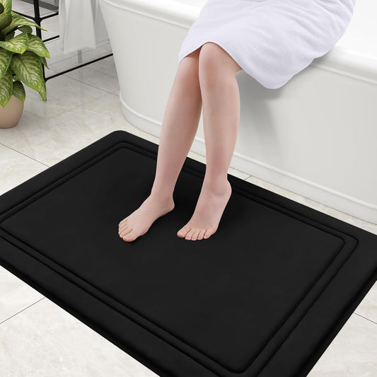 Grandaily Memory Foam Bath Mat Rug 40x32, Ultra Soft, Non-Slip and Absorbent Bathroom Rugs, Machine Wash Dry, Comfortable Bath Carpet for Bathroom Floor, Tub and Shower, Black
