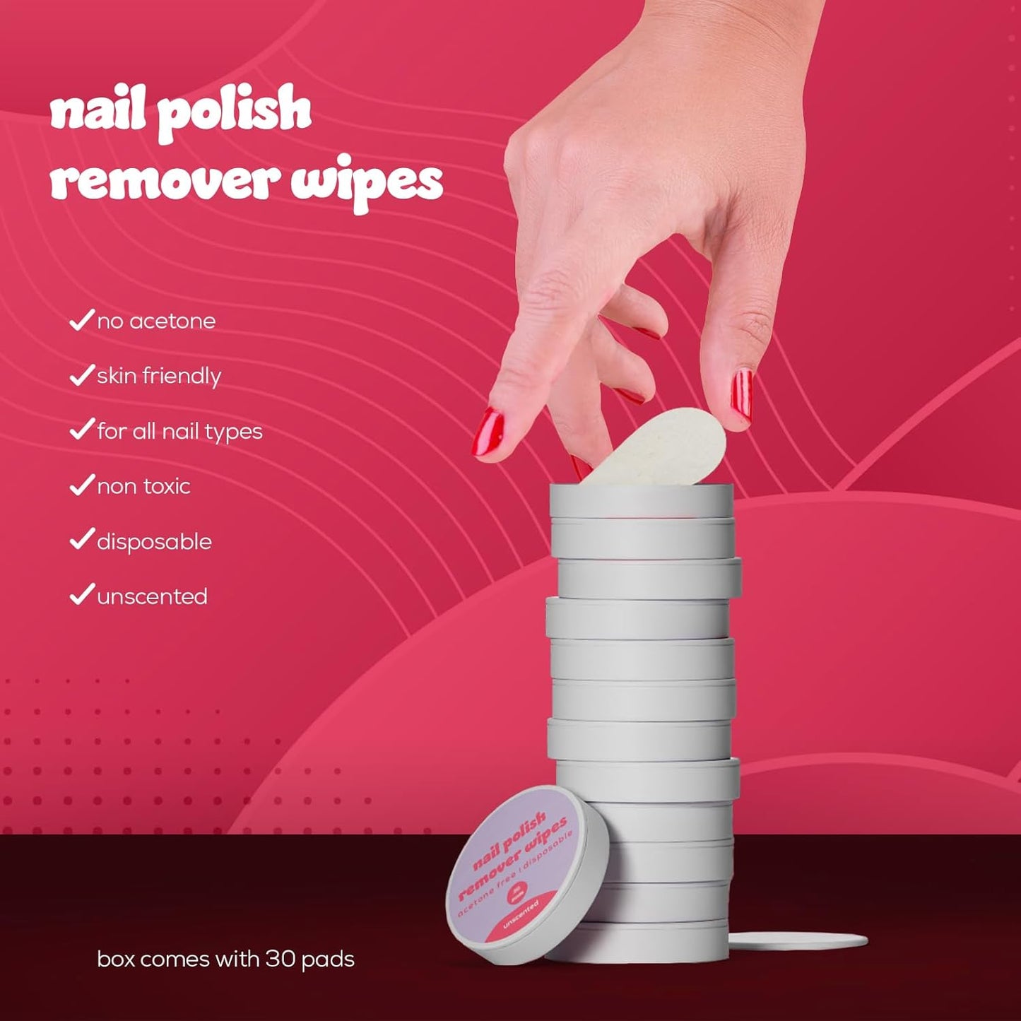 Biopure Nail Polish Remover Wipes Acetone-Free & Non-Toxic – Quick & Easy Nail Polish Removal, Travel-Friendly Disposable Pads w/Sealable Jar (30 Count, Unscented)