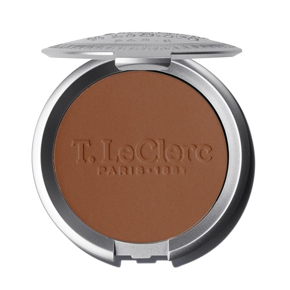 T.LeClerc Rice Compact Powder – Anti-Aging Pressed Powder with Brown Rice Ferment – Long-Lasting Natural Matte Finish – Moisturizing | Non-Comedogenic Face Powder (CHÂTAIGNE, 9G)