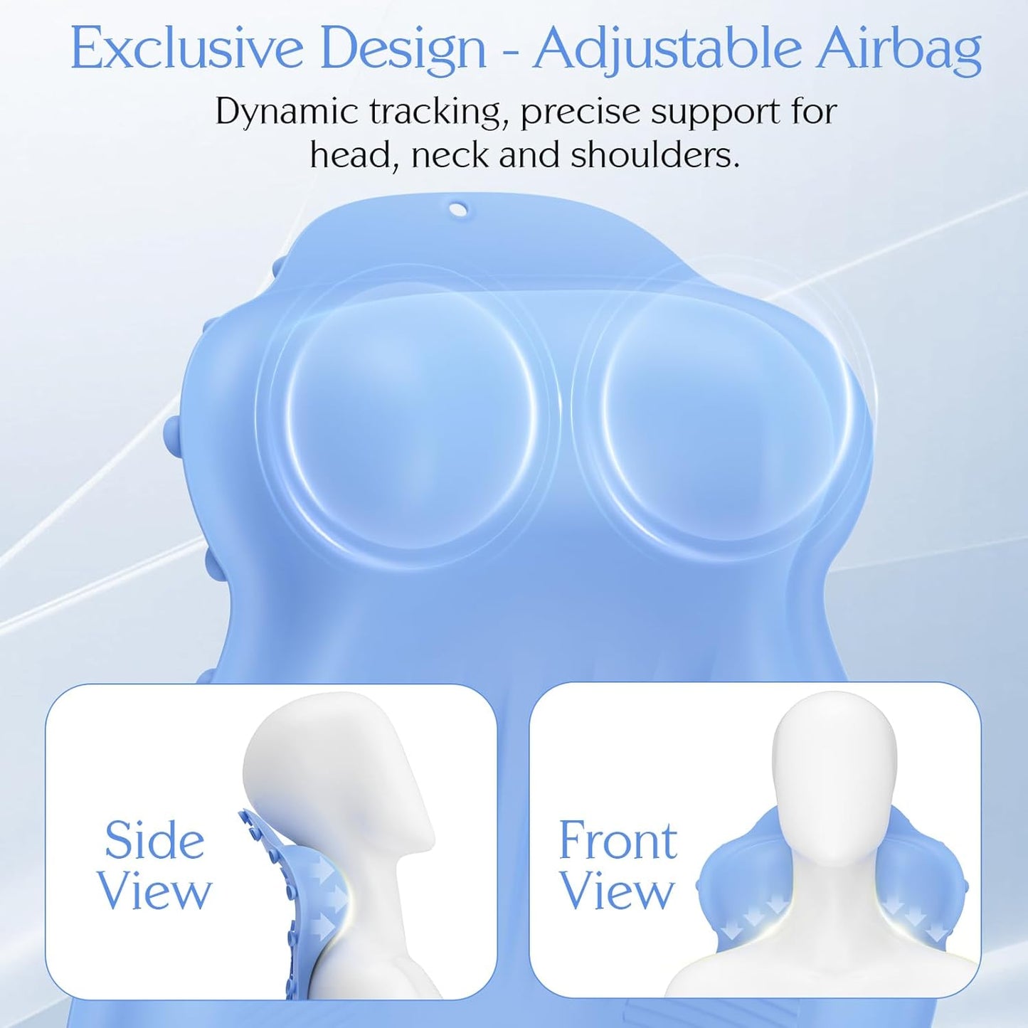 Silicone Bath Pillow, New Material Bath Pillows for Tub Head Neck and Back Support, Bath Tub Pillow with 4D Press Inflatable Airbag and Non-Slip Strong Suction Cups, Quick-Drying, Easy to Store, Blue