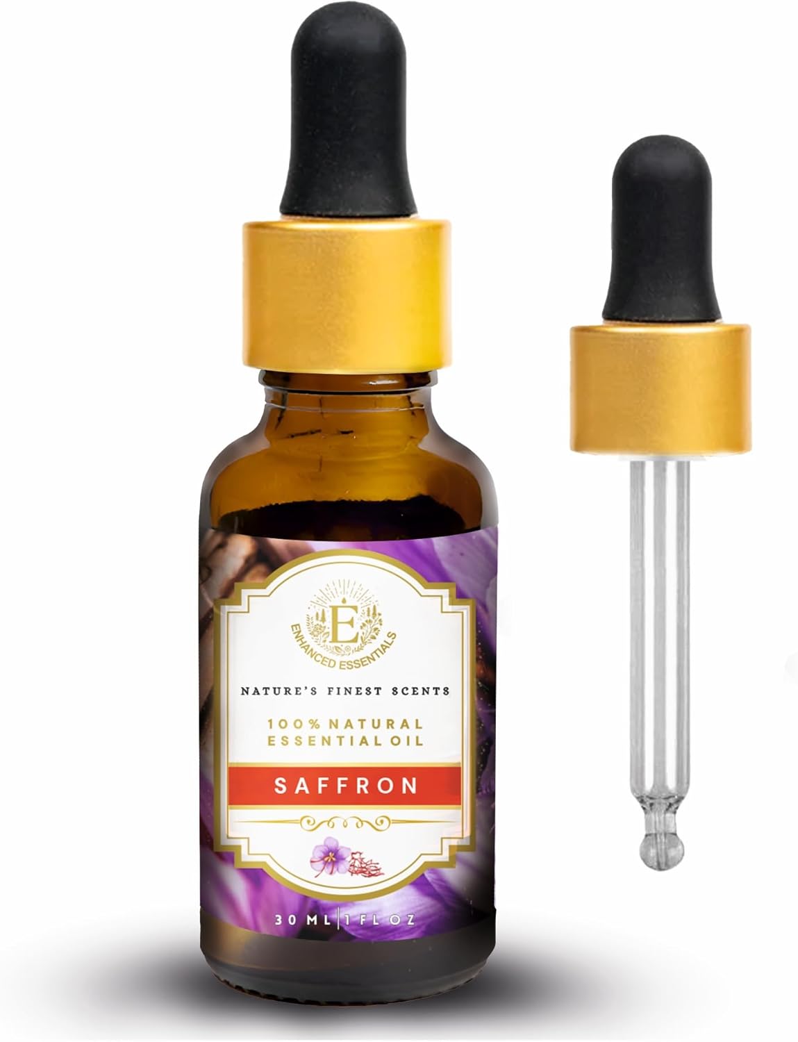 Luxurious Saffron Essential Oil by Enhanced Essentials| Slow Distilled & Pure| for Home,Diffusers,Skin & Hair Care,Aromatherapy,Bath,Perfume,Soap & Candle Making|with Glass Dropper| 1 fl oz (30 ml)