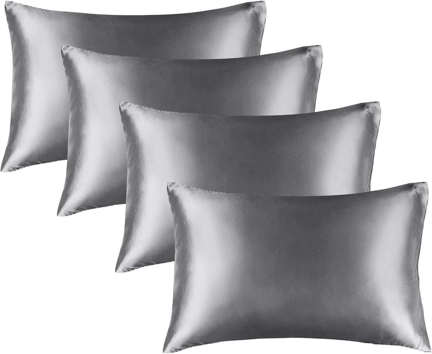 BEDELITE Satin Pillowcase for Hair and Skin, Super Soft Similar to Silk Pillow Cases 4 Pack with Envelope Closure, Cooling Pillowcases for Women Men (20"x36" King Size, Dark Grey)
