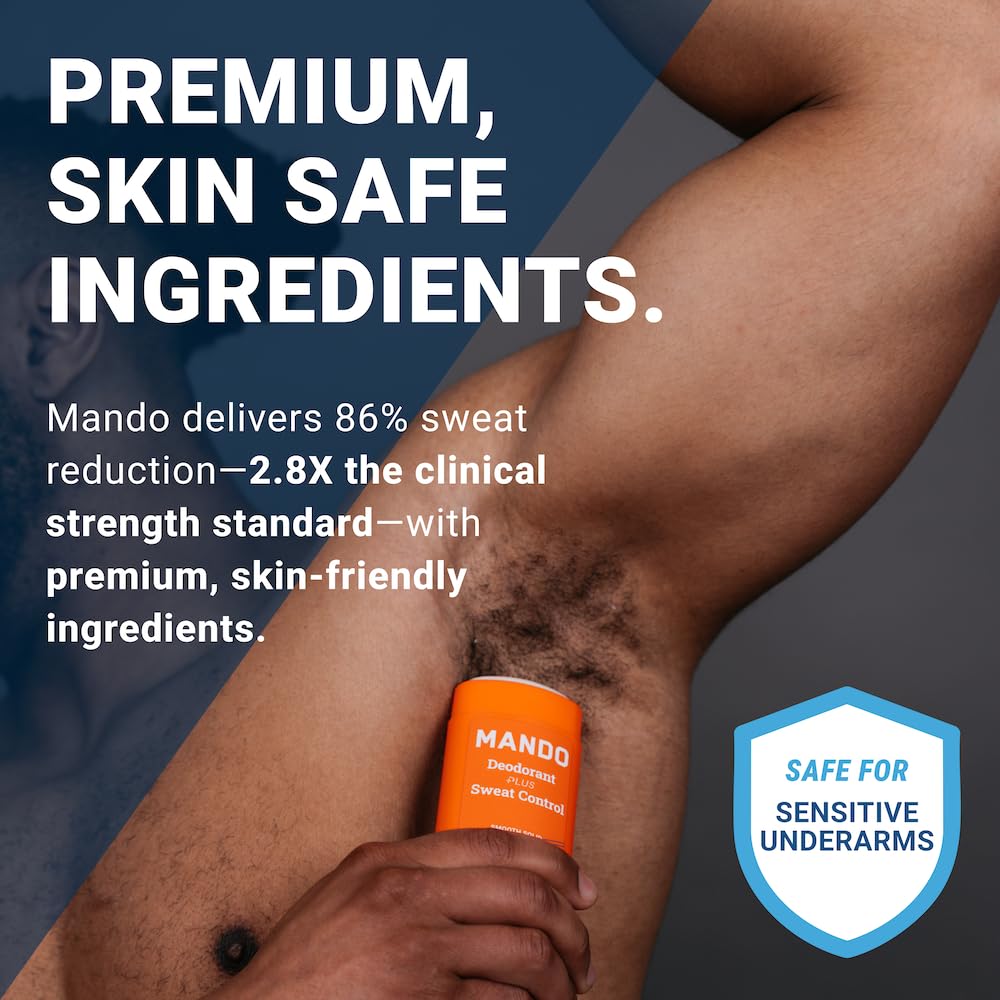 Mando Antiperspirant Deodorant Sweat and Odor Control for Men – Extra Strength Smooth Solid Stick – 72 Hour Performance – Baking Soda Free, Skin Safe – 2.6 oz – Pro Sport – Pack of 2