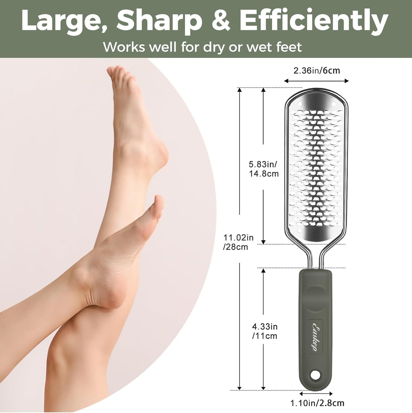 Foot File Foot Scrubber Pedicure - Callus Remover for Feet Easkep Professional Grater Rasp Foot Scraper Corns Callous Removers Cracked Dead Skin Remover for Dry and Wet Feet (Grey Green)