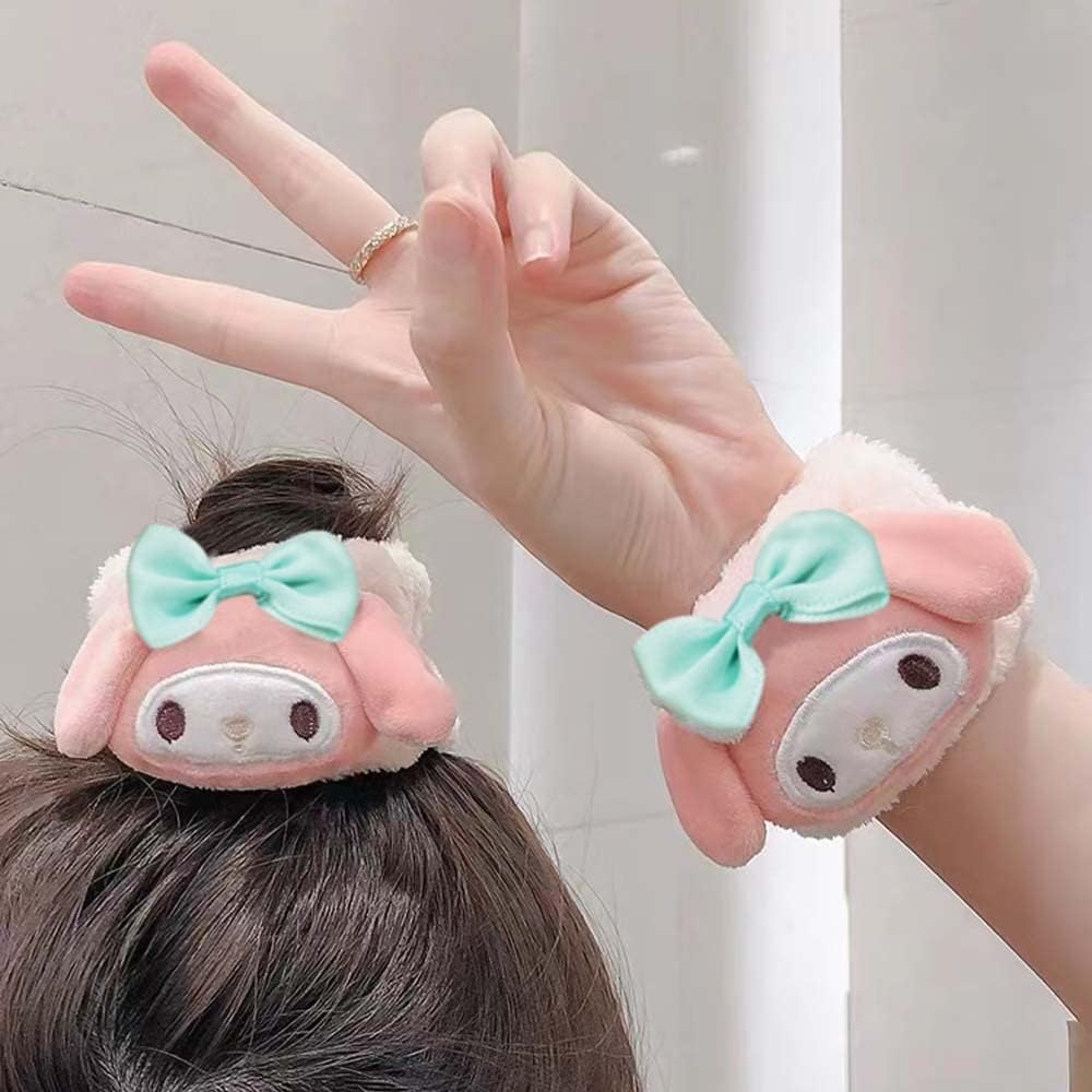 Kawaii Spa Headband and Wristband Set for Face Washing, Cute Soft Skincare Headbands for Women Girls, Fluffy Makeup Headband for Washing Face, Bath, Shower, Beauty