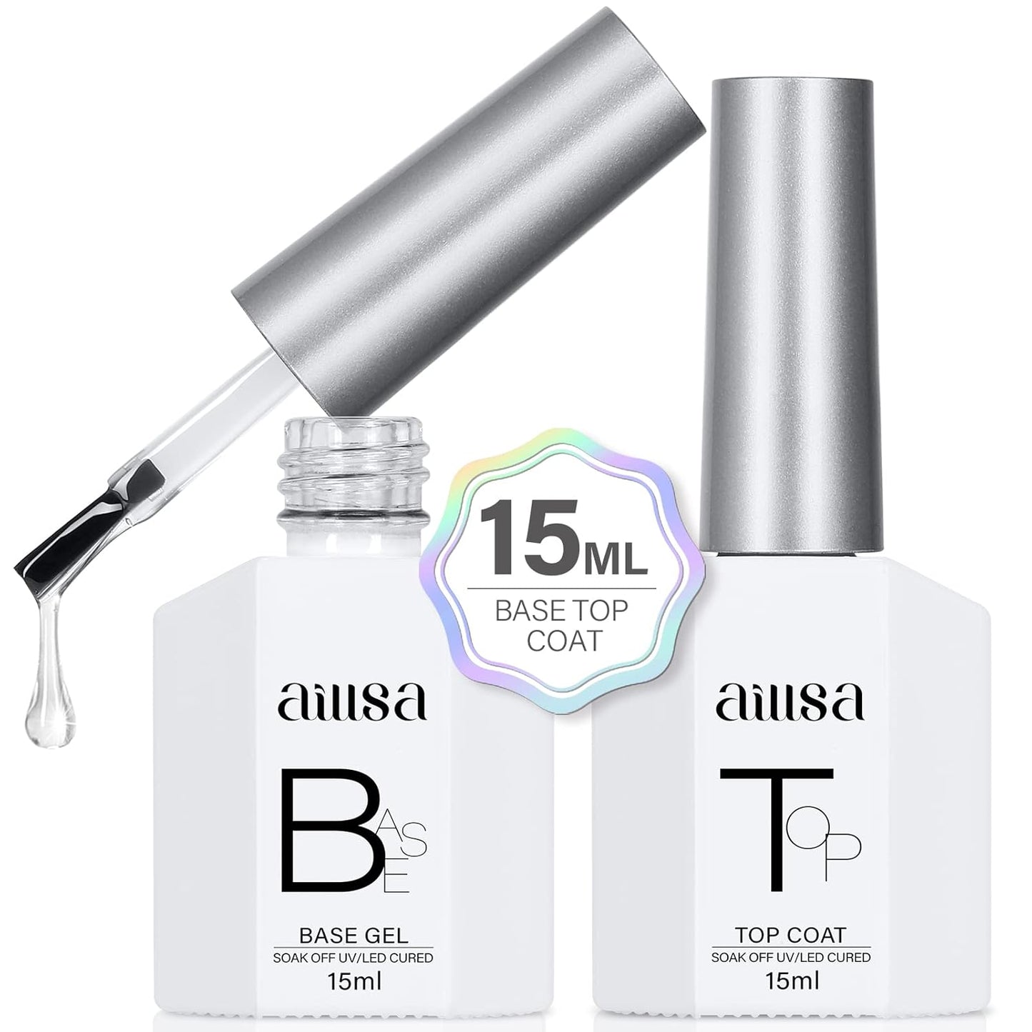 AILLSA Base and Top Coat Gel Nail Polish Top and Base Coat Nail Polish Soak Off Long Lasting Clear Base Gel High Gloss Shine No Wipe Top Coat for DIY Nail Art at Home 0.51 Fl Oz