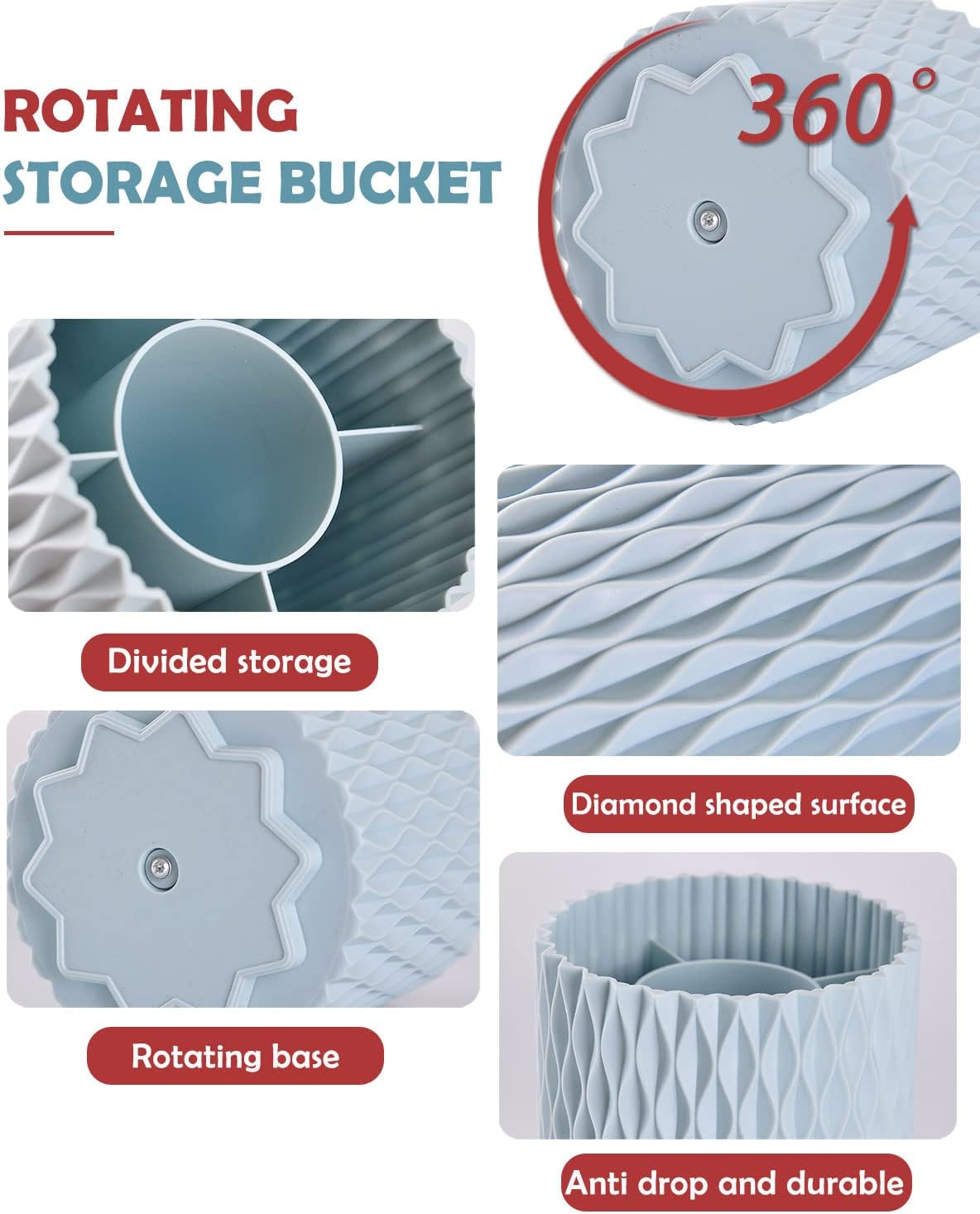 Pink 360° Rotating Makeup Organizer, Spinning Makeup Brush Holder, Unique Textured Makeup Brush Cups for Vanity Decor, Lipstick Holder for Bathroom Counter, Desk Storage Container