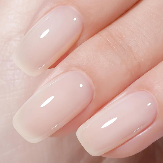 AILLSA Nude Gel Nail Polish Cloud Kiss Jelly Gel Polish Sheer Light Neutral Translucent Gel Polish Long Lasting Milky White Peach Color Soak Off U V Gel for French Manicure Nail Art at Home 0.51 Oz