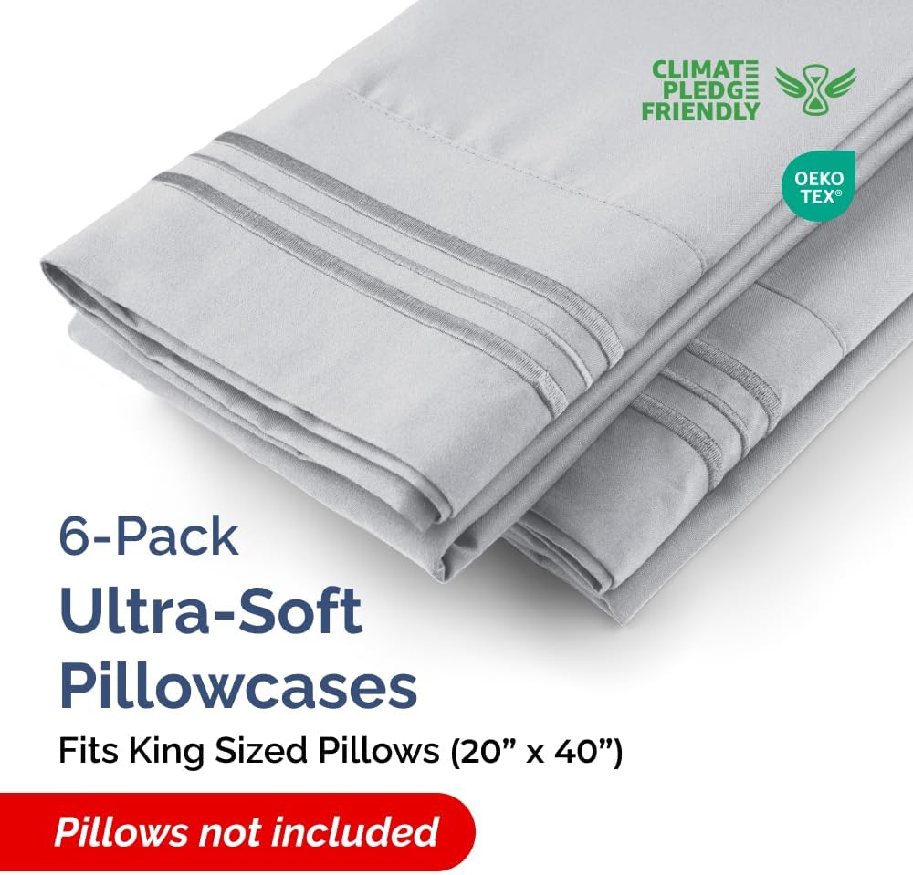 King Pillow Cases Set of 6 - Ultra Soft Hotel Quality Pillowcase Covers - Comfy. Cozy & Wrinkle Free - Shrink, Stain and Fade Resistant - Machine Washable Pillow Protectors - 6 Piece Set - Steel Blue