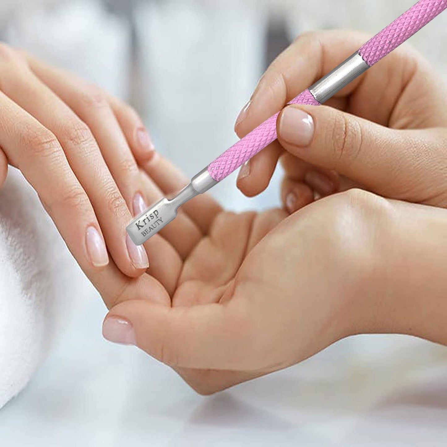 Cuticle Pusher Tool - Dual Sided Sharp Edge Spoon Shaped Double Ended Cuticle Pusher Remover Cuticle Cleaner Stainless Steel Manicure Pedicure Nail Art Care Tools Set 1 Pc By Krisp Beauty (Pink)