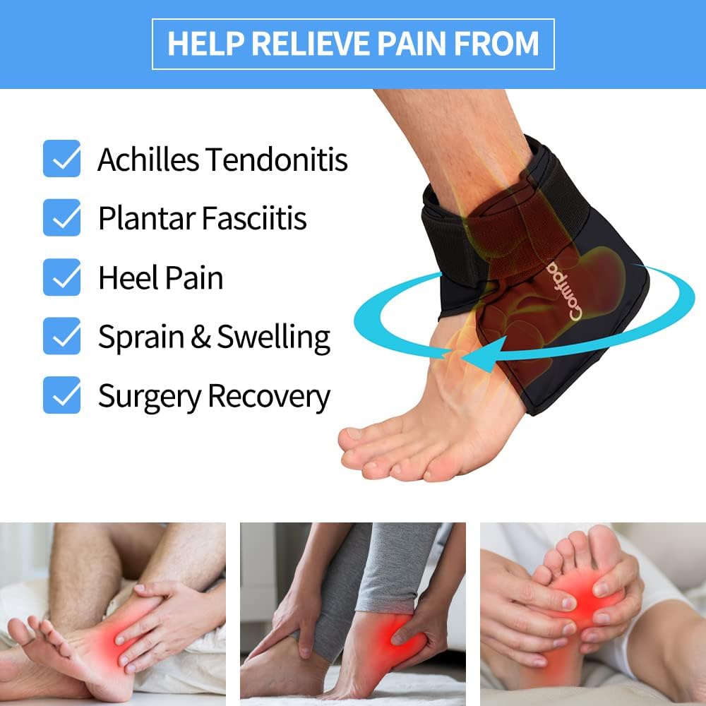 Ankle Ice Pack Wrap Heel Ice Pack for Pain Relief, Hot Cold Therapy Cold Pack for Plantar Fasciitis, Achilles Tendonitis, Ankle Sprain, Foot Pain, 2Packs