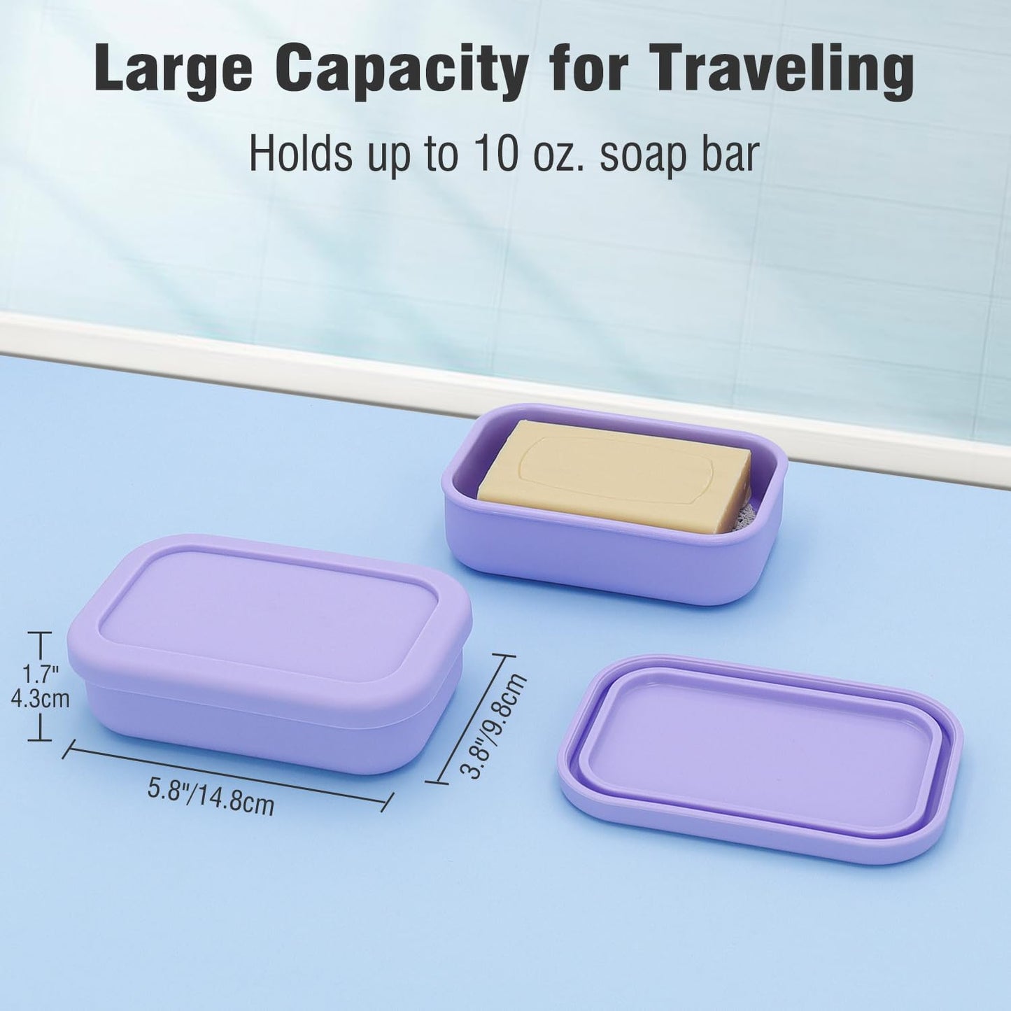 Enhanced Leak Proof Travel Soap Case, AIMAIAIMAI Silicone Soap Container with Draining Layer, Portable Bar Soap Holder for Bathroom, Camping, Gym, Easy to Clean (Light Purple)