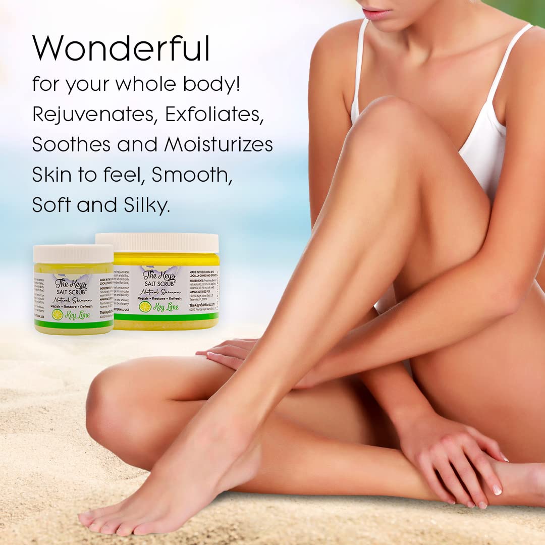 The Keys Salt Scrub -Sea Salt Scrub - Exfoliating Body Scrub with Wooden Spoon - Moisturizing Exfoliator for Hands, Foot, Bath, (12 Ounce (Pack of 1), Key Lime)