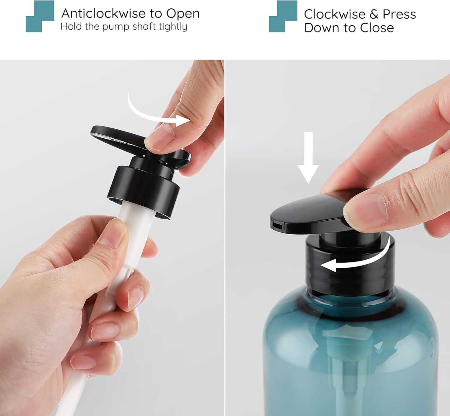 Shampoo Bottles with 2 Extra Pumps, Segbeauty 3pcs 16.9oz Bathroom Shampoo and Conditioner Dispenser with Funnel, 500ml Empty Plastic Refillable Shampoo Bottles for Shower, Large Pump Bottles Blue