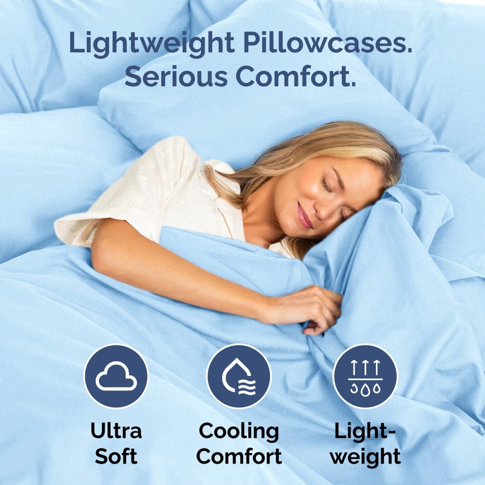 Long Pillowcases - Body Pillow Cover - Long Pillow Insert for Sleeping, Side Sleepers - Soft & Breathable Body Pillow Case with Envelope Enclosure - Comfy & Machine Washable - 20" x 54" (Light Blue)