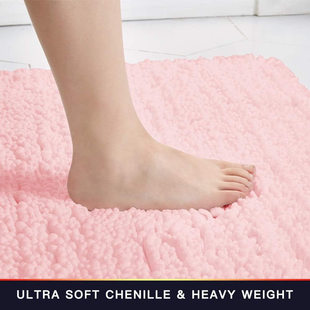 Walensee Bathroom Rug Non Slip Bath Mat (24x17 Inch Blush) Water Absorbent Super Soft Shaggy Chenille Machine Washable Dry Extra Thick Perfect Absorbant Best Small Plush Carpet for Shower Floor