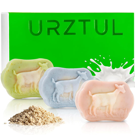 3 Pack Goat Milk & Oatmeal Soap Bars, Handmade Cold-Processed Body Wash Bar Soften & Moisturizing Skin, Organic Oats Gentle Exfoliating for Sensitive Skin