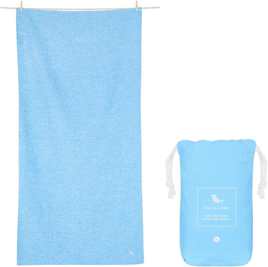 Dock & Bay Customized Beach Towel - Quick Dry, Sand Free - Compact, Lightweight - 100% Recycled - Includes Bag - Essential - Lagoon Blue - Large