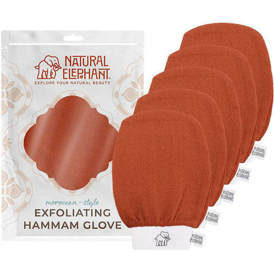 Natural Elephant Exfoliating Hammam Glove - Face and Body Exfoliator Mitt (Burnt Orange (Pack of 5))
