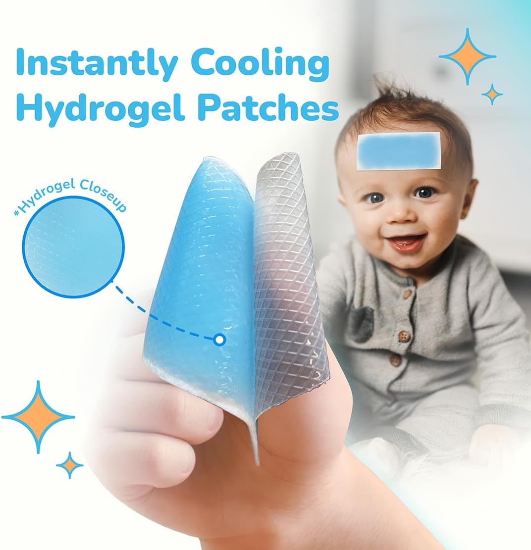Cooling Patches for Fever Relief, Discomfort & Pain Soothe Headache,Hydrogel Sheets, 12 Count