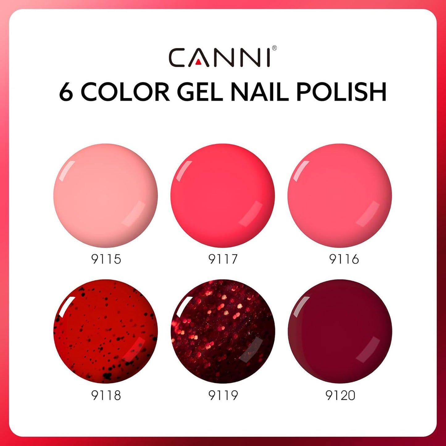 CANNI 6 Colors 9 ML Hema-Free Glitter Red Gel Nail Polish Set, Dark Cherry Red Gel Polish Kit, Soak Off LED Nail Gel Manicure Kit DIY at Home Salon Gifts