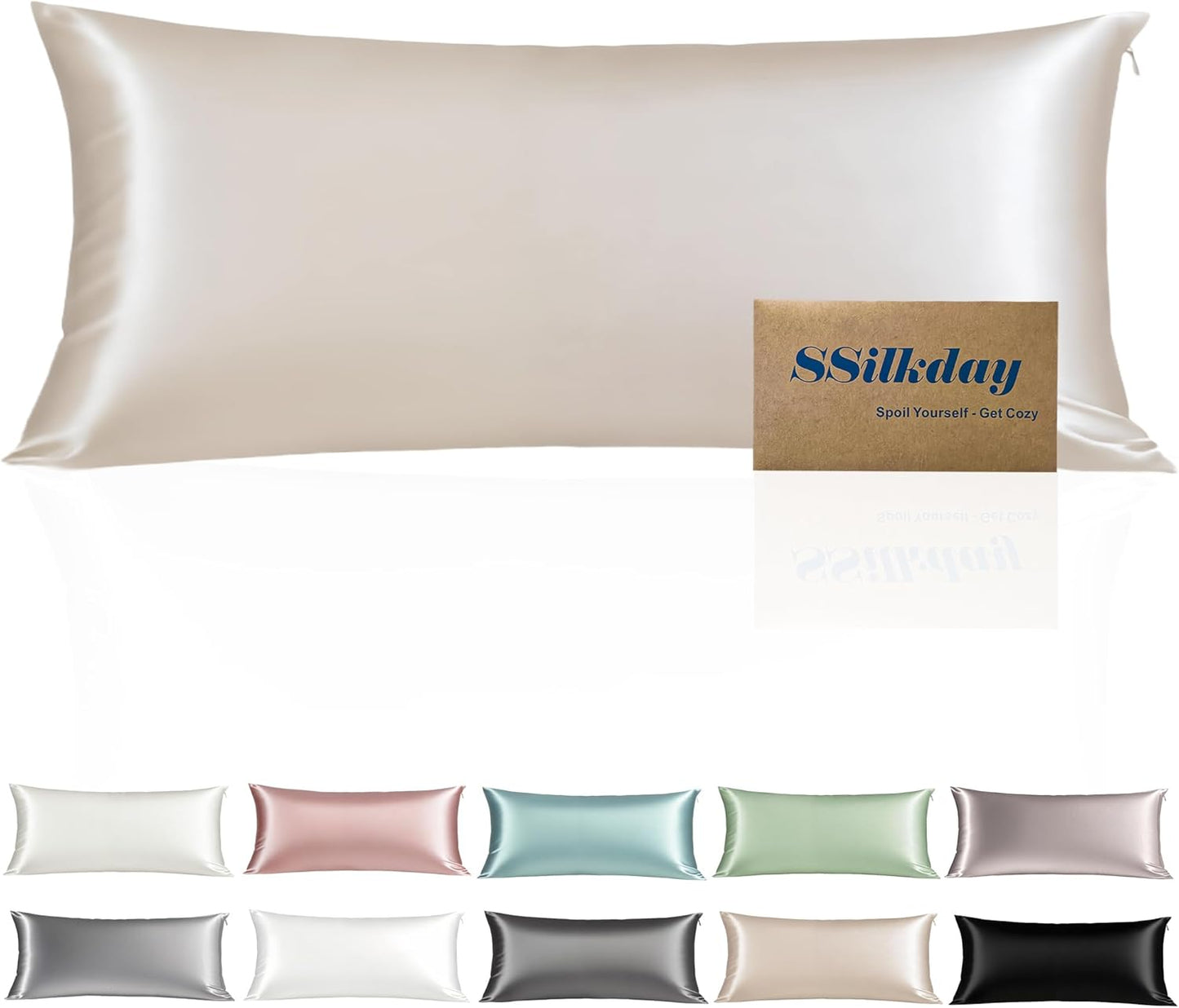 Mulberry Silk Body Pillow Pillowcase with Zipper, Ultra Smooth Soft Breathable Cooling Pillow Cases for Hot Sleepers, Silk Satin Body Pillow Cover for Hair and Skin (Beige, 20×54 Inches, 1 Pack)